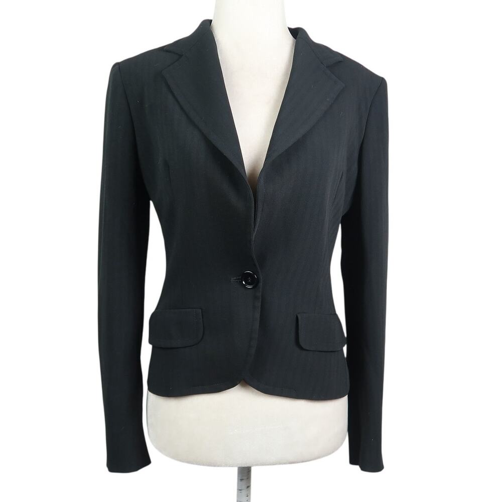 Max Mara Black Tonal Stripe Tailored Blazer Jacket 2